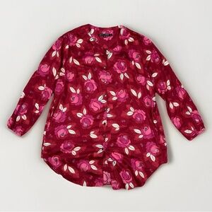 Gudrun Sjoden Floral Roza Tunic Organic Cotton Button Down Tunic Sz XL Lagenlook